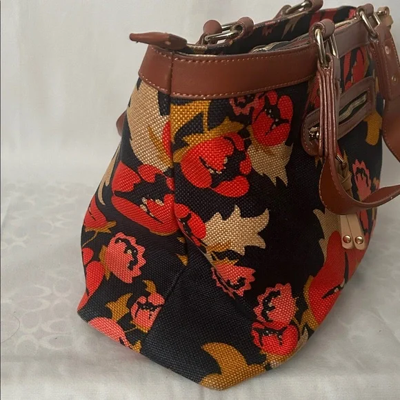 Spartina 449 Pretty Black/Orange Floral Double Straps Shoulder Bag Tote Purse 🌺🌺 - Picture 6 of 14